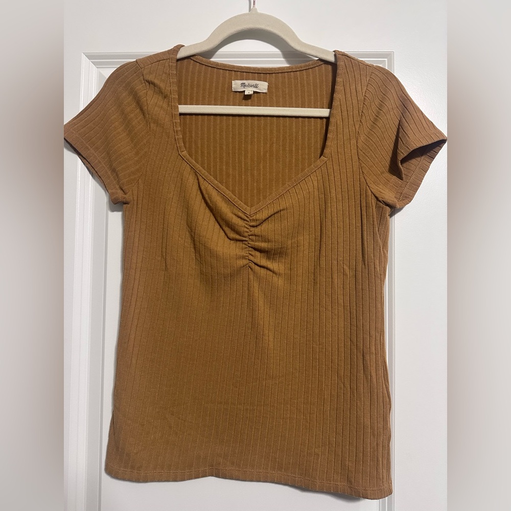 Madewell Ribbed Mustard Yellow/Gold Short Sleeve Top